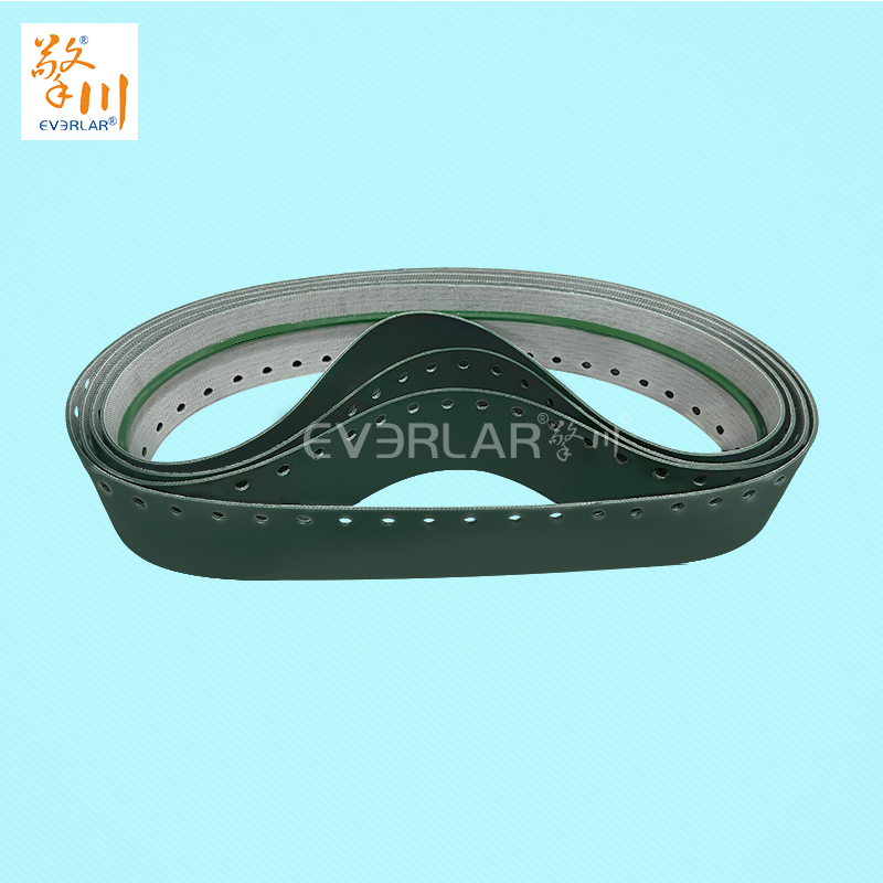 墨綠PU輸送帶加導條打孔耐磨抗腐蝕食品級包裝封口機工業(yè)皮帶定制