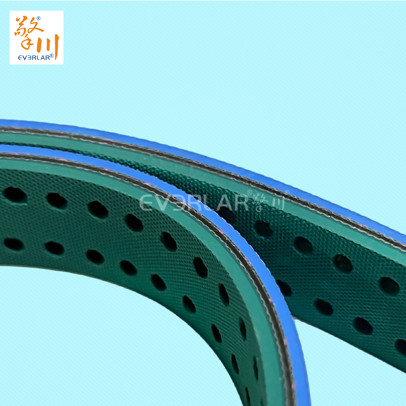 藍綠片基帶打孔耐磨防滑物流包裝行業(yè)分揀倉儲傳動平皮帶擎川定制