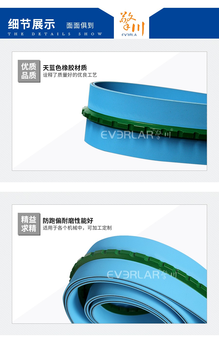 天藍色片基帶加齒形導條 天藍色片基帶加齒形導條