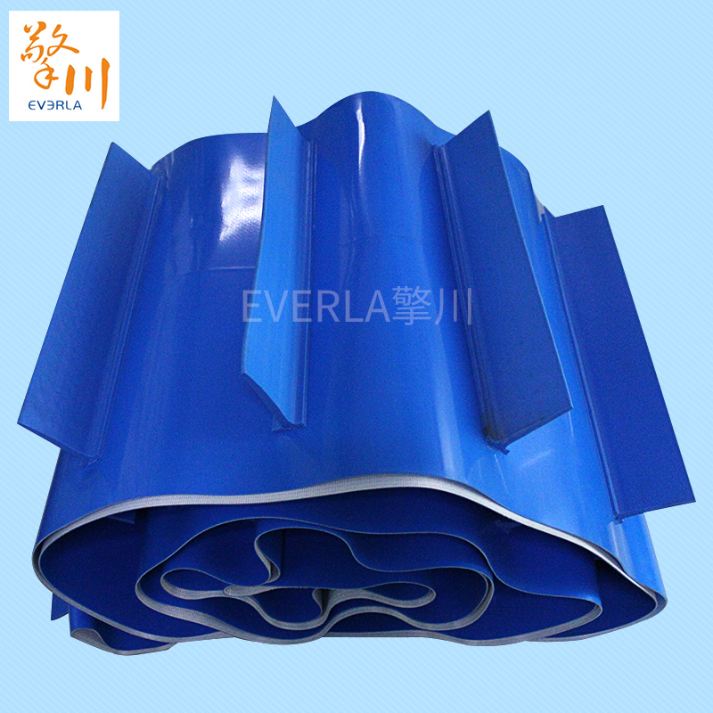 PVC藍色<a href='http://www.everla.com/shusongdai/' target='_blank'><u>輸送帶</u></a>加擋板